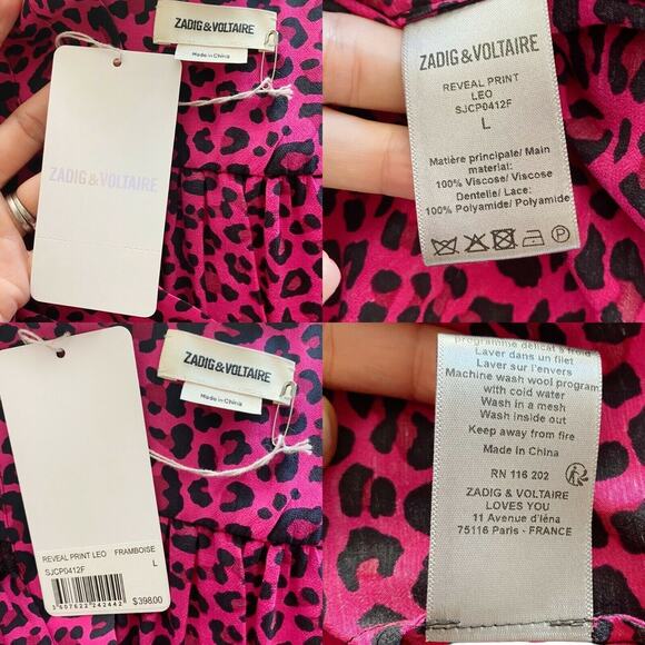 ZADIG & VOLTAIRE Reveal Leopard Print Dress Hot Pink Black MSRP $398 Large NWT - Picture 9 of 12